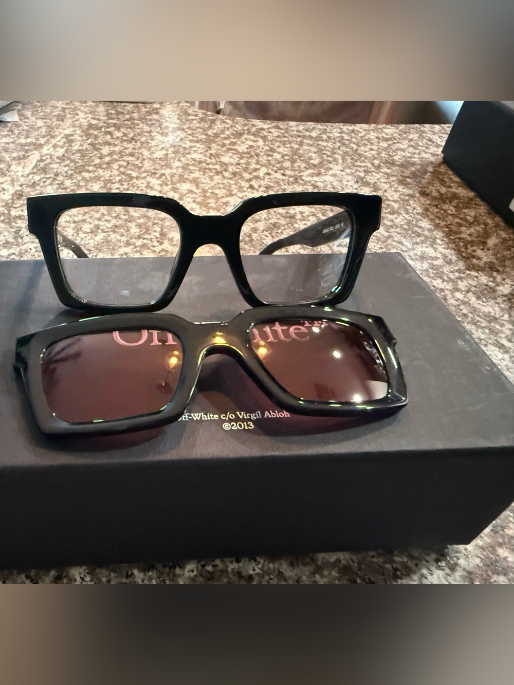 Off-White Black Square Frame Sunglasses with Removable Tinted Lenses